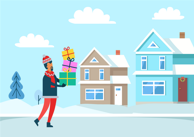 Man Standing with Presents  Illustration