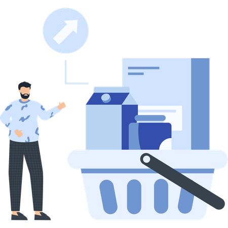 Man standing with shopping basket  Illustration