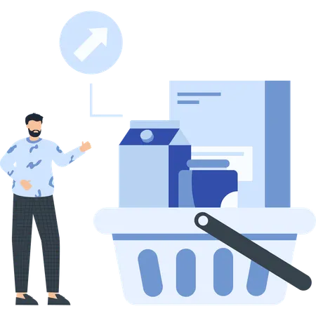 Man standing with shopping basket  Illustration