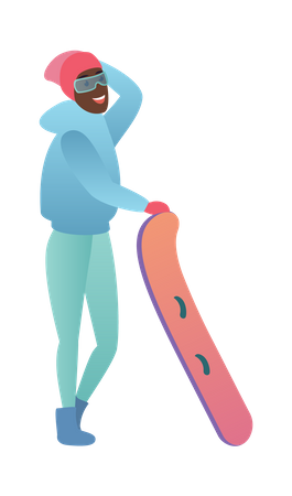 Man standing with snowboard  Illustration