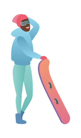 Man standing with snowboard  Illustration