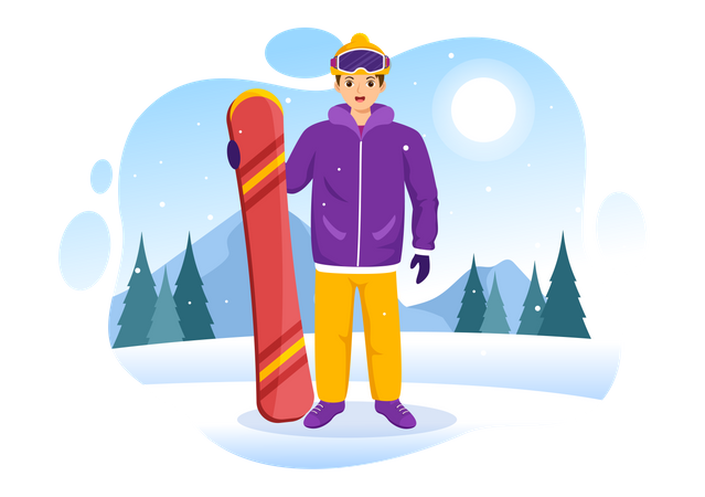 Man Standing With Snowboarding  Illustration