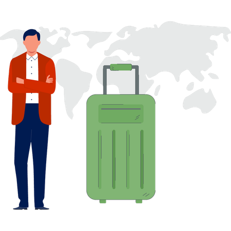 Man standing with suit case  Illustration
