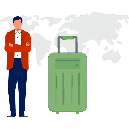 Man standing with suit case  Illustration