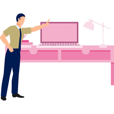 Man standing with support of monitor  Illustration