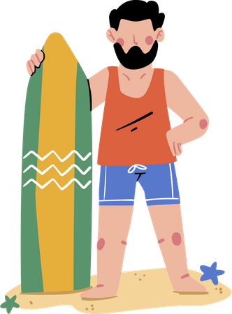 Man standing with Surfing board  Illustration