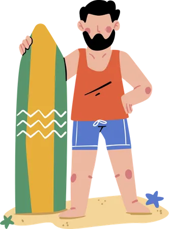 Man standing with Surfing board  Illustration