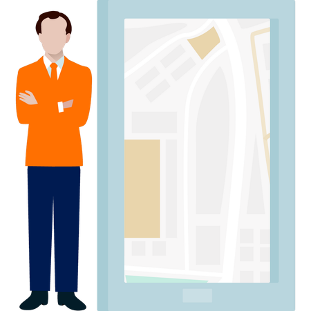 Man standing with town map  Illustration