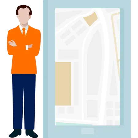 Man standing with town map  Illustration