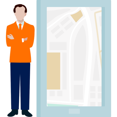 Man standing with town map  Illustration