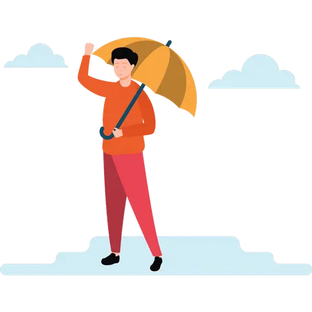 The Girl Is Standing With An Umbrella Illustration
