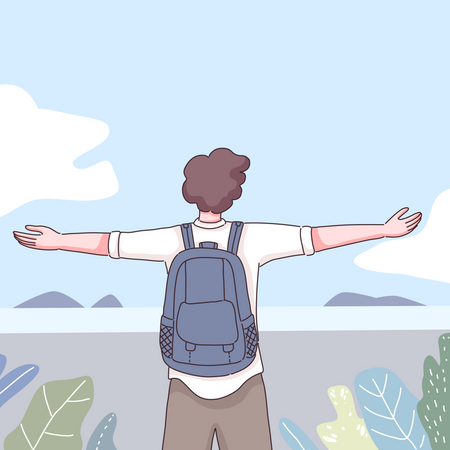 Man standing with wide open arms Illustration