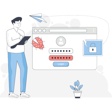 Man stands beside a computer screen keyboard and a paper airplane engaged in a creative workspace  Illustration