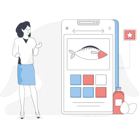 Man stands beside a phone displaying a star rating indicating a review or feedback system  Illustration
