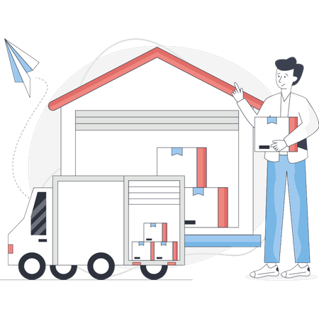 Man stands beside a truck loaded with boxes preparing for loading or unloading tasks  Illustration