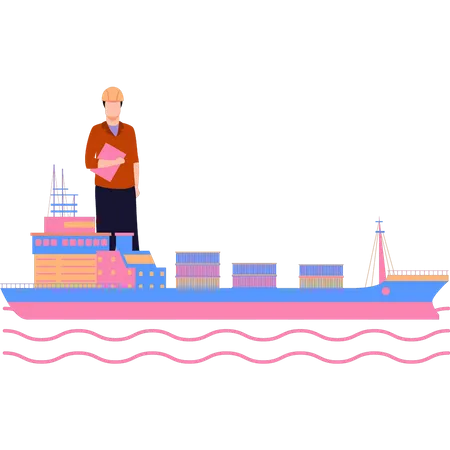 The Boy Stands In The Cruise Illustration