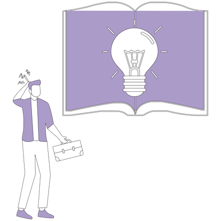 Man stands near open book  Illustration