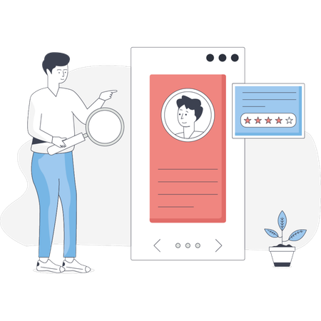 Man stands next to a phone with a visible person on the screen suggesting a phone call  Illustration