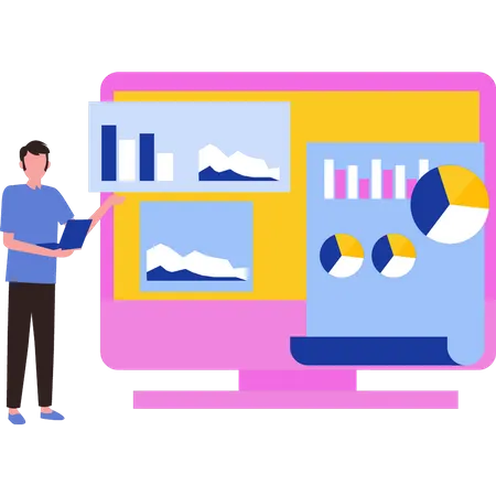 Man stands next to graph monitor  Illustration