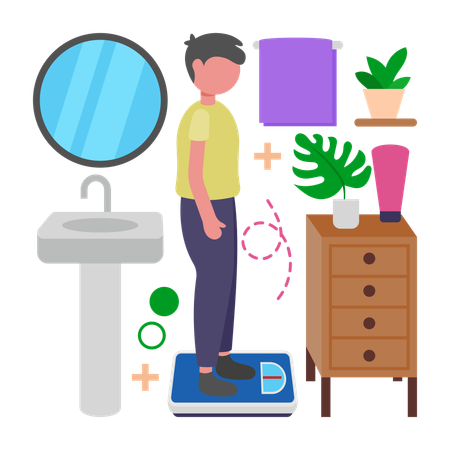 Man stands on Weighing machine  Illustration