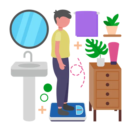 Man stands on Weighing machine  Illustration