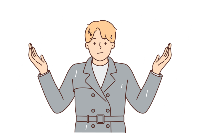 Man stands under rain and spreads arms  イラスト