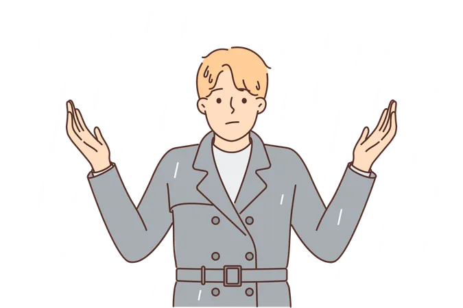 Man Stands Under Rain And Spreads Arms Stressed Due To Lack Of Umbrella And Roof Over Head Rain Is Metaphor For Problems For Businessman Suffering From Bad Environment And Beginning Of Crisis イラスト