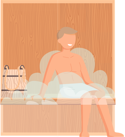 Man steaming in sauna  Illustration