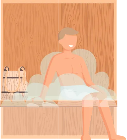 Man steaming in sauna  Illustration