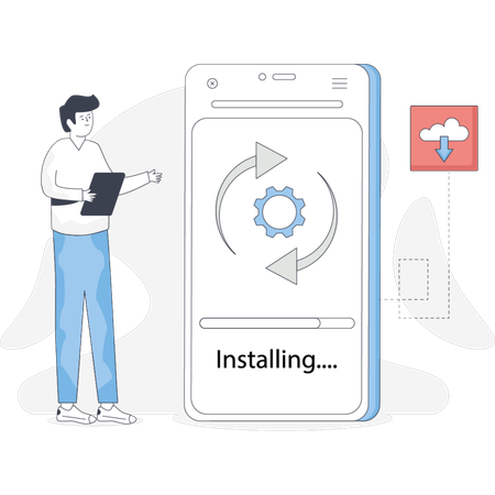 Man Step-by-step guide on installing an Android app on an iPhone featuring visuals of the process  Illustration