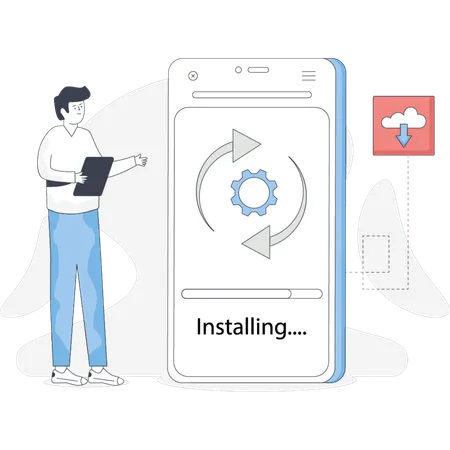 Man Step-by-step guide on installing an Android app on an iPhone featuring visuals of the process  Illustration