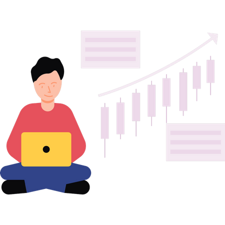 Man stock market analysis on laptop  Illustration