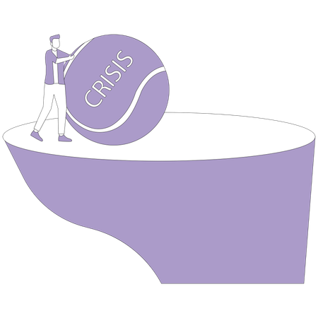 Man stops crisis ball on cliff  Illustration