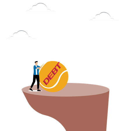 Man stops debt ball on cliff  Illustration