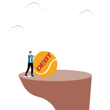 Man stops debt ball on cliff  Illustration