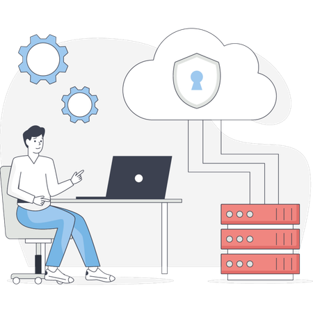 Man Store Data In Cloud Server  Illustration