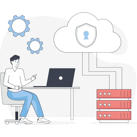 Man Store Data In Cloud Server  Illustration