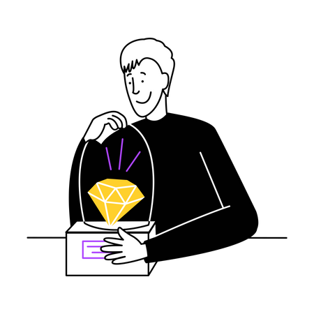 Man storing precious diamond securely Illustration