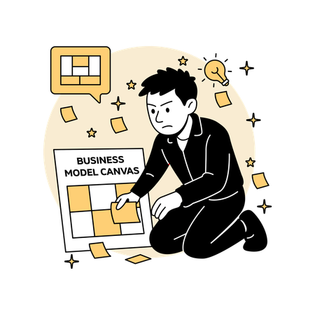 Man Strategizing with  Business Model Canvas  Illustration