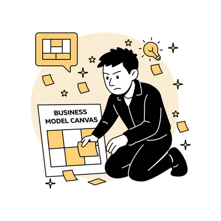 Man Strategizing with  Business Model Canvas  Illustration