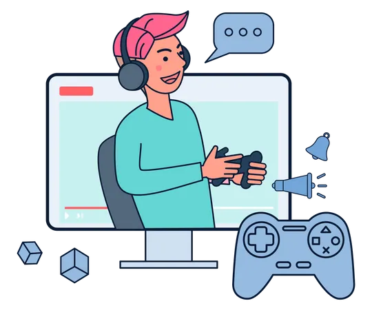 Man streaming live game playing  Illustration