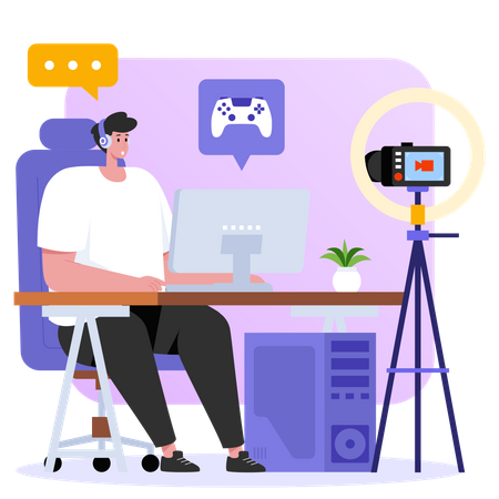 Man streaming live gaming  Illustration