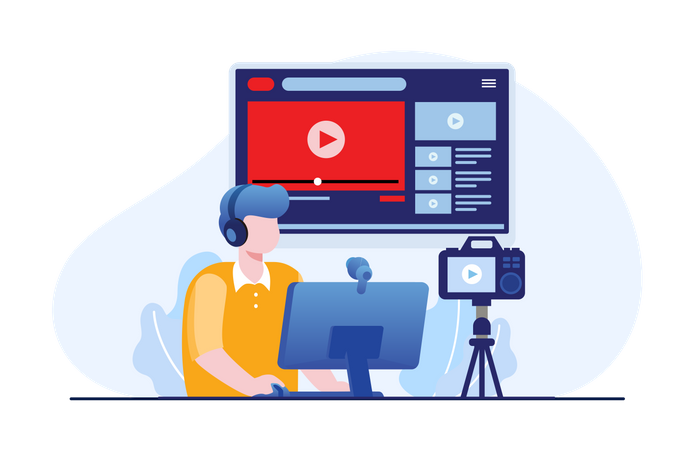 Man streaming live on video platform  Illustration