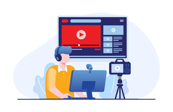 Man streaming live on video platform  Illustration