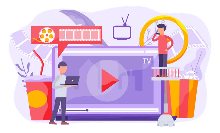 Man streaming movie online  Illustration