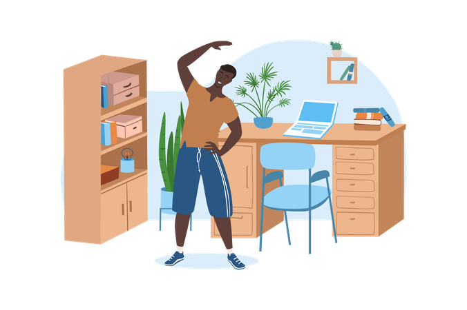 Man stretches his back because he works a lot at the computer  Illustration