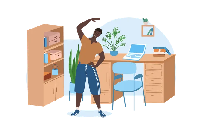 Man stretches his back because he works a lot at the computer  Illustration