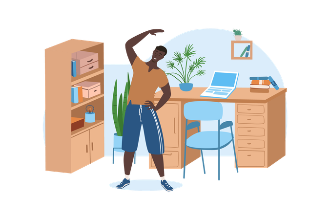 Man stretches his back because he works a lot at the computer  イラスト
