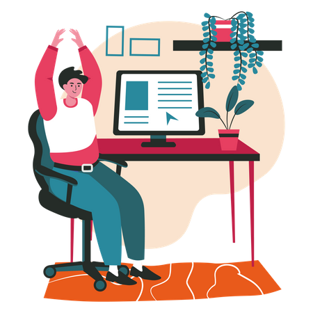 Man stretching arms while working in office Illustration
