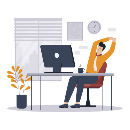 Man stretching at workplace  Illustration